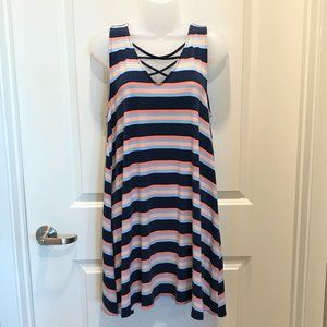 Arizona Jean Co Striped Crisscross Neckline Dress